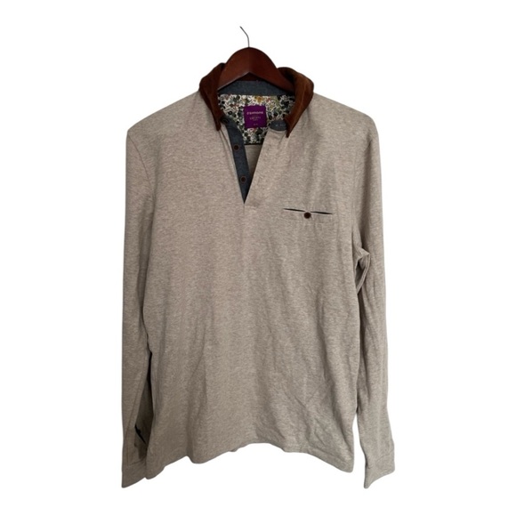 Simons Beige Long Sleeve Polo Shirt with corduroy collar size medium - Picture 1 of 5